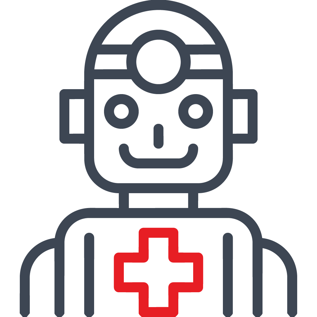 Friendly robot with a red medical cross on its chest, symbolizing healthcare